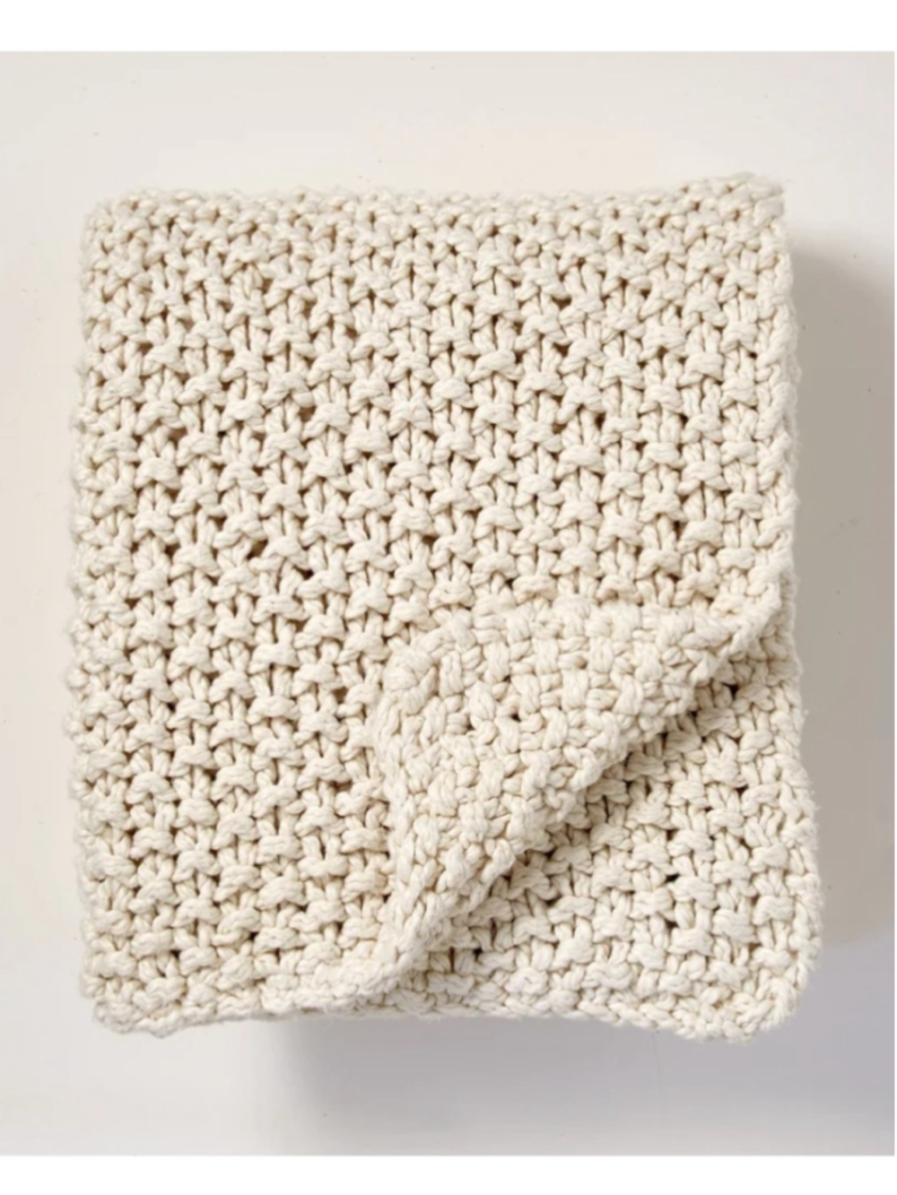 DKNY Pure Chunky Knit Blanket Throw Natural Cream 100% Cotton 50'' x 60''
